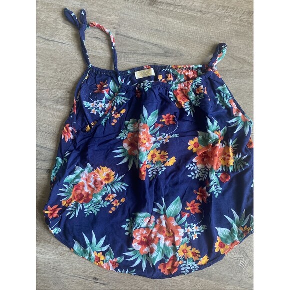 AZZ L/XL Blue Floral Blouse Spaghetti Strap - Picture 1 of 7